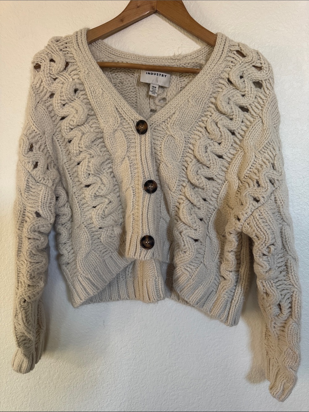 Cream Cable Knit Button-Front cardigan Sweater